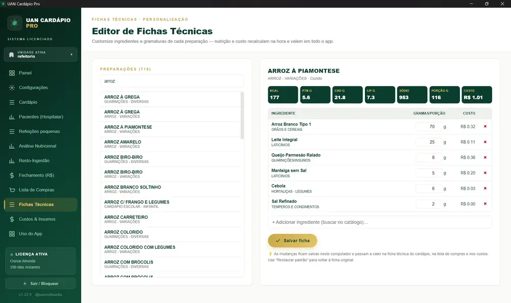 Tela do UAN PRO: Produzir