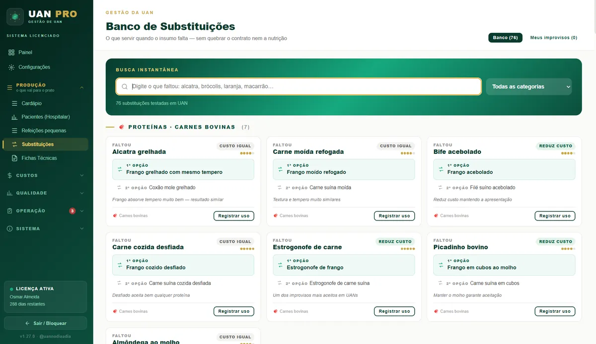Banco de substituições com busca instantânea
